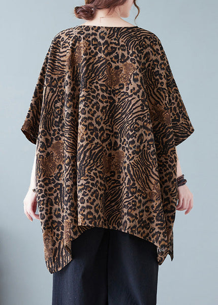 Women Leopard Yellow O-Neck Print T Shirt Batwing Sleeve AC2096