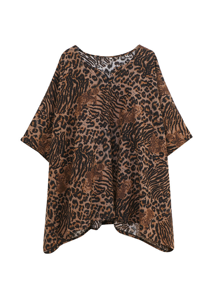 Women Leopard Yellow O-Neck Print T Shirt Batwing Sleeve LY0672