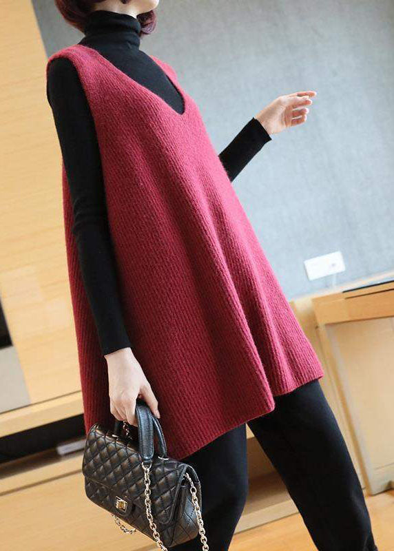 Women Mulberry V Neck Oversized Knit Vest Tops Sleeveless LY1437