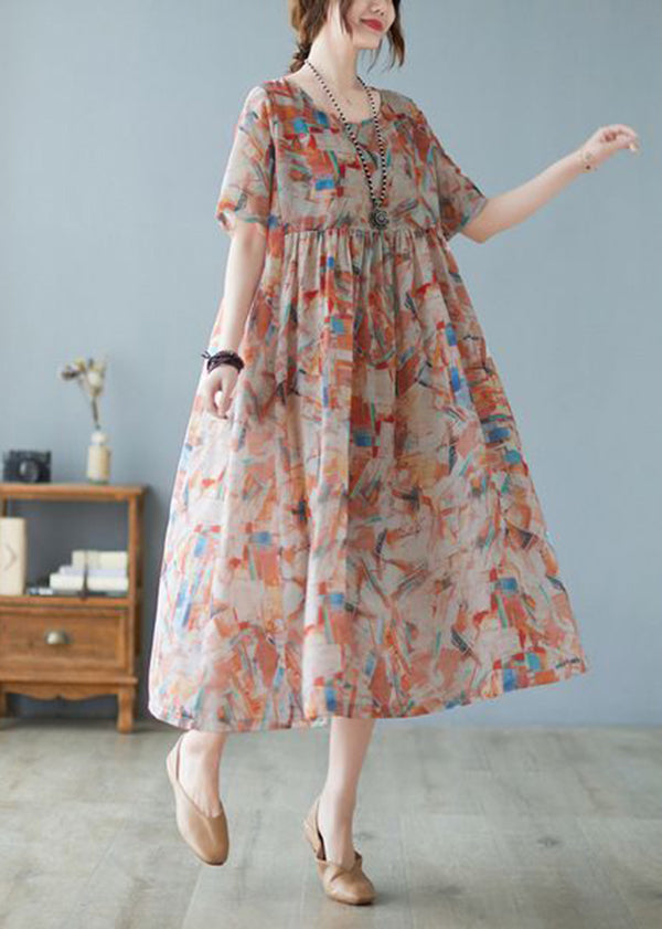 Women Oversized Print Exra Large Hem Cotton Long Dresses Short Sleeve LY0917