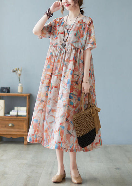Women Oversized Print Exra Large Hem Cotton Long Dresses Short Sleeve LY0917
