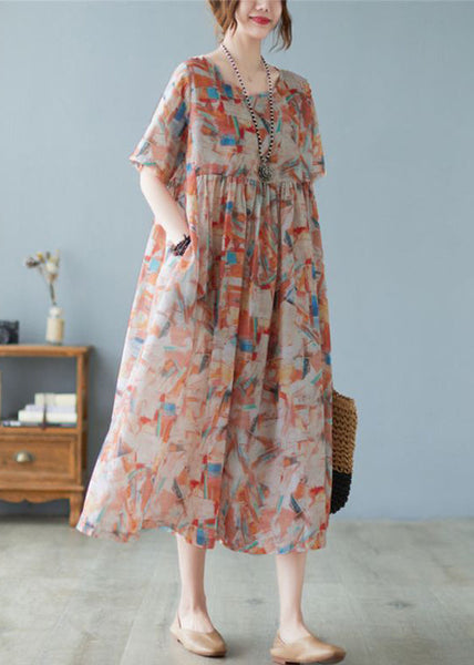 Women Oversized Print Exra Large Hem Cotton Long Dresses Short Sleeve LY0917