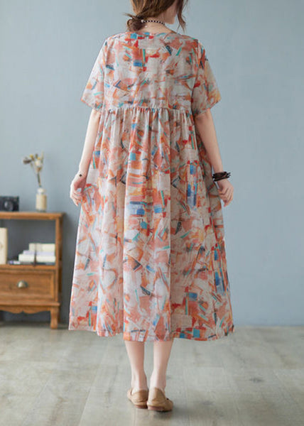 Women Oversized Print Exra Large Hem Cotton Long Dresses Short Sleeve LY0917
