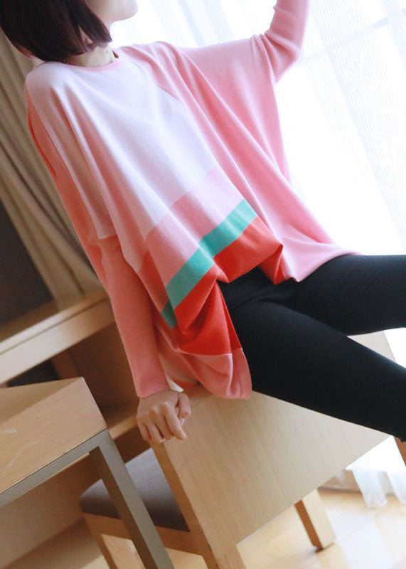 Women Pink Oversized Print Knit Tops Spring LY1467