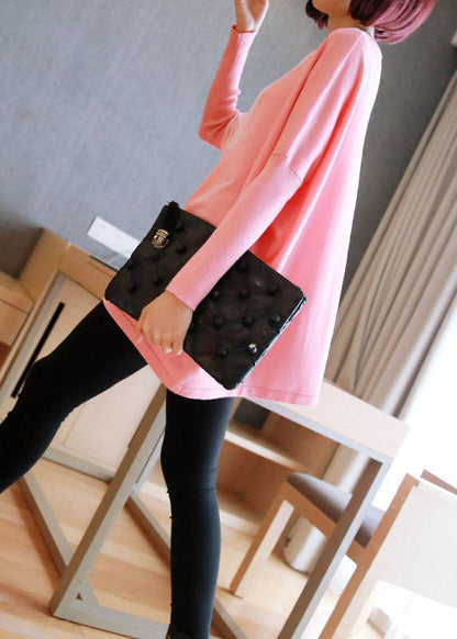 Women Pink Oversized Print Knit Tops Spring LY1467