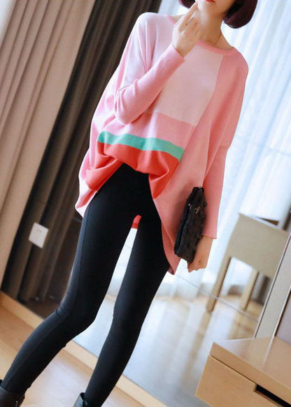 Women Pink Oversized Print Knit Tops Spring LY1467