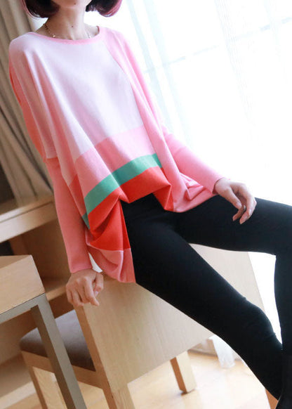 Women Pink Oversized Print Knit Tops Spring LY1467