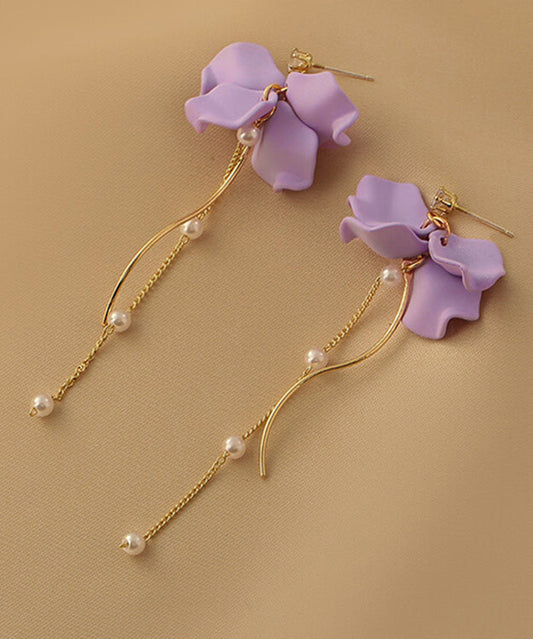 Women Purple Alloy Long Tassel Drop Earrings LY1802