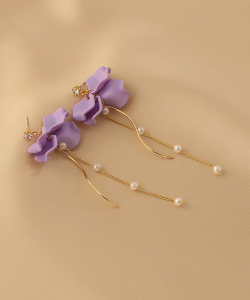 Women Purple Alloy Long Tassel Drop Earrings LY1802