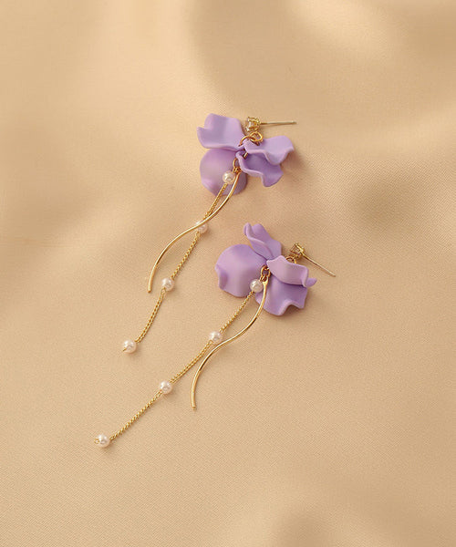 Women Purple Alloy Long Tassel Drop Earrings LY1802