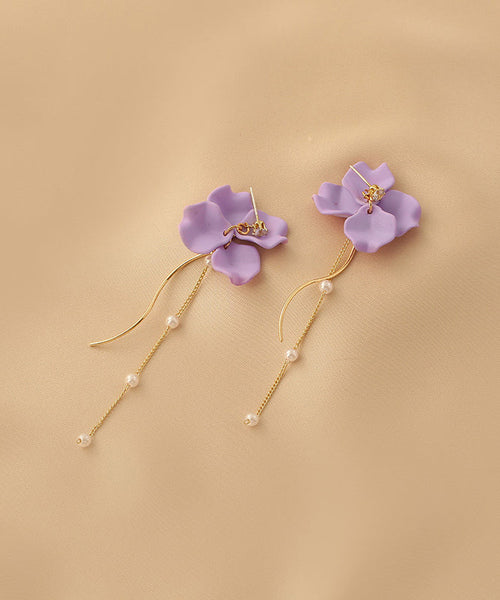 Women Purple Alloy Long Tassel Drop Earrings LY1802