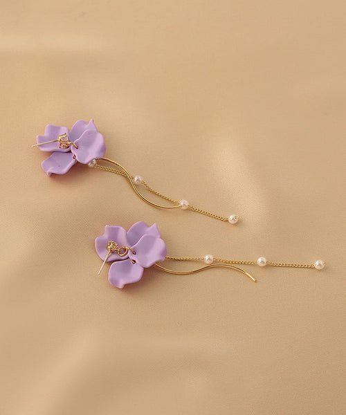 Women Purple Alloy Long Tassel Drop Earrings LY1802