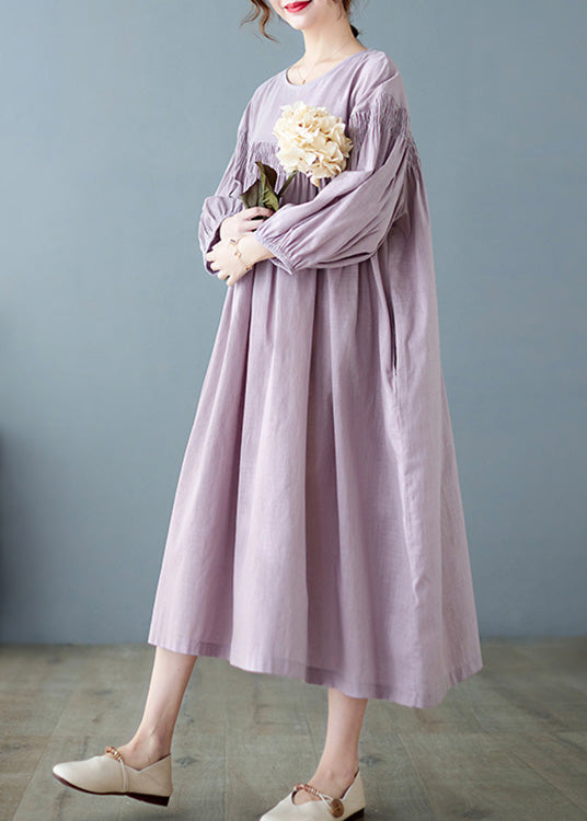 Women Purple O-Neck Patchwork Wrinkled Maxi Dresses Spring AC2018