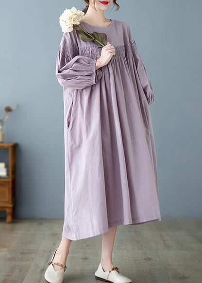 Women Purple O-Neck Patchwork Wrinkled Maxi Dresses Spring AC2018