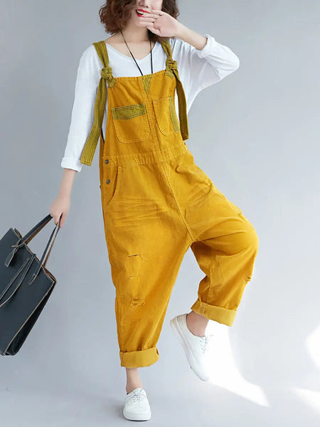 Women Retro Colorblock Autumn Denim Jumpsuits Ada Fashion