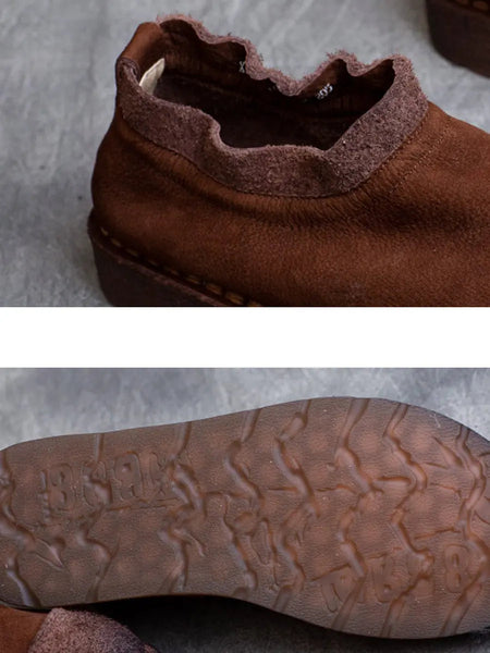 Women Retro Pure Color Leather Flat Shoes Ada Fashion