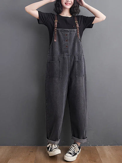 Women Retro Spring Solid Loose Denim Jumpsuits Ada Fashion