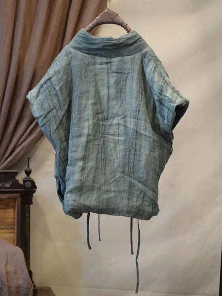 Women Retro Vintage V-Neck Solid Linen Vest Coat Ada Fashion