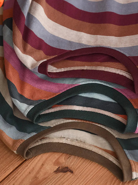 Women Spring Colorblock Stripe O-Neck Shirt Ada Fashion