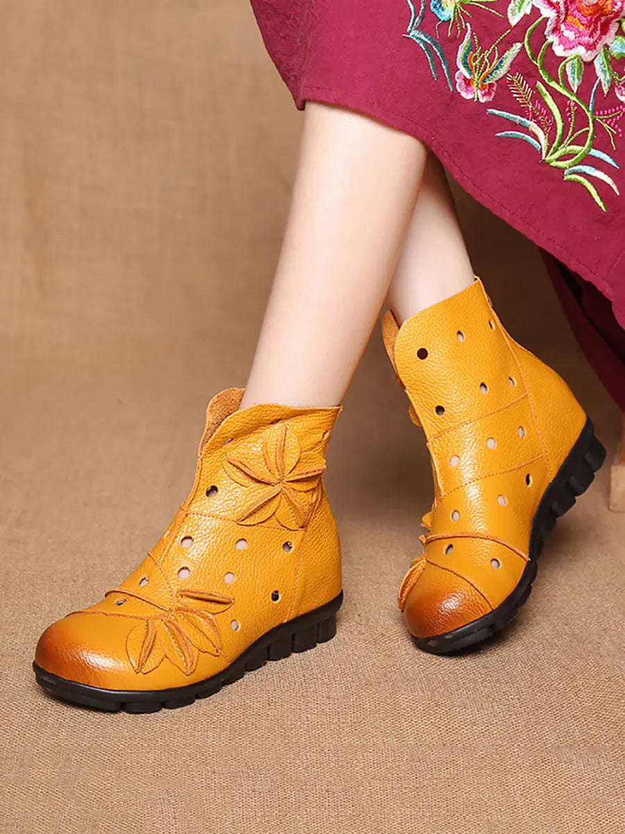 Women Spring Leahter Hollow Out Spliced Boots Ada Fashion