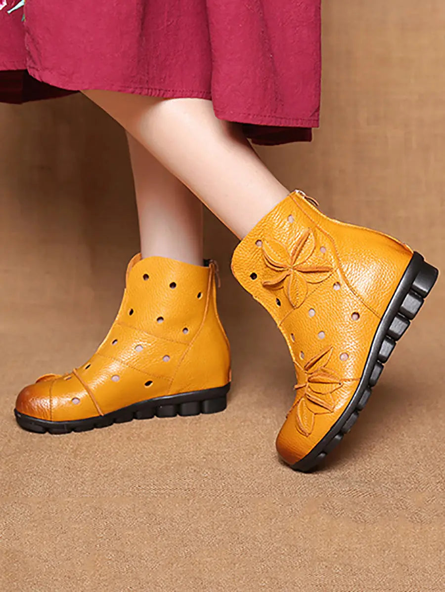 Women Spring Leahter Hollow Out Spliced Boots Ada Fashion