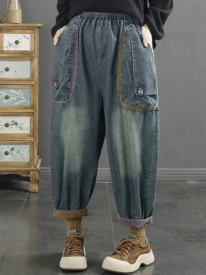 Women Spring Retro Washed Denim Harem Pants Ada Fashion