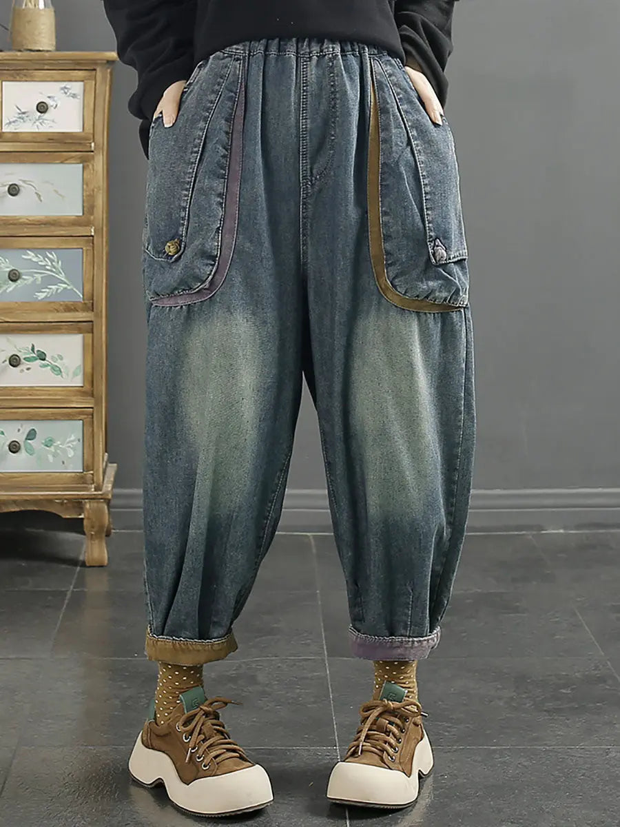 Women Spring Retro Washed Denim Harem Pants Ada Fashion