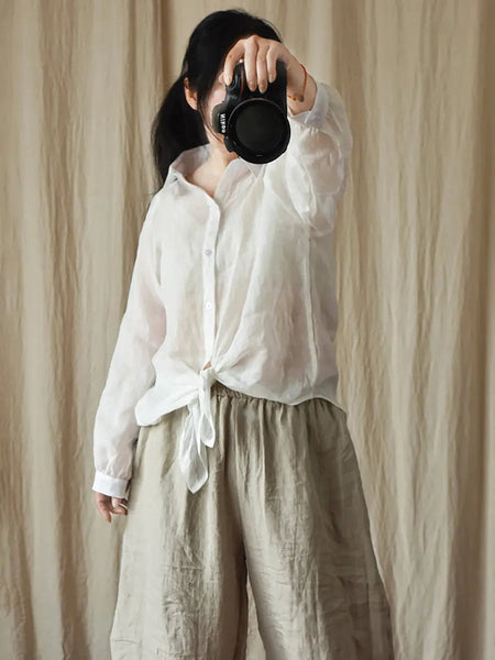 Women Spring Summer Ramie Sunproof Long Sleeve Shirt Ada Fashion