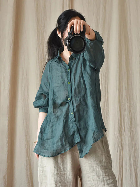 Women Spring Summer Ramie Sunproof Long Sleeve Shirt Ada Fashion