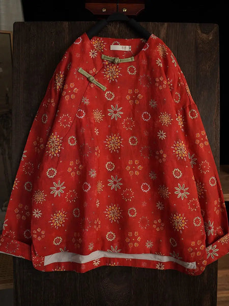 Women Spring Vintage Floral Ramie Padded Coat Ada Fashion