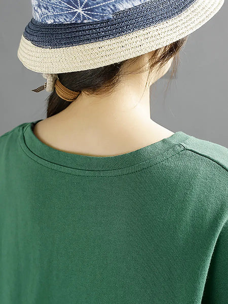 Women Spring Vintage Flower Embroidery O-Neck Shirt Ada Fashion