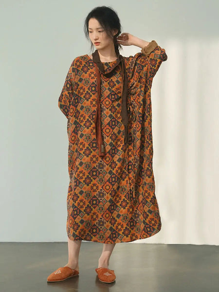 Women Spring Vintage Flower Spliced Loose Dress Ada Fashion