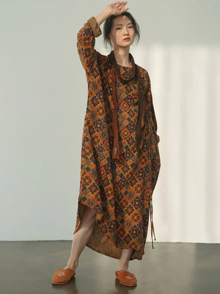 Women Spring Vintage Flower Spliced Loose Dress Ada Fashion