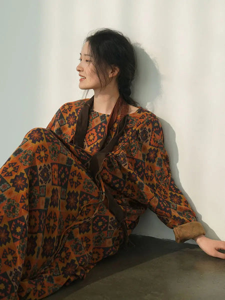 Women Spring Vintage Flower Spliced Loose Dress Ada Fashion