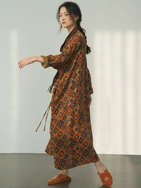Women Spring Vintage Flower Spliced Loose Dress Ada Fashion
