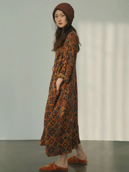 Women Spring Vintage Flower Spliced Loose Dress Ada Fashion