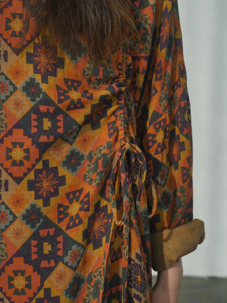 Women Spring Vintage Flower Spliced Loose Dress Ada Fashion