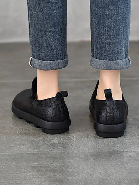 Women Spring Vintage Genuine Leather Solid Shoes Ada Fashion