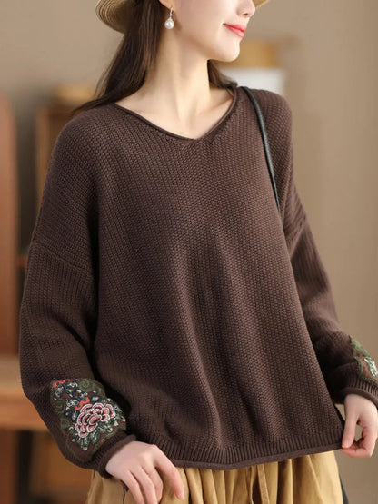 Women Spring Vintage Patch Spliced Knitted Sweater Ada Fashion
