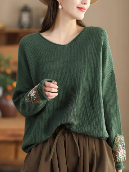 Women Spring Vintage Patch Spliced Knitted Sweater Ada Fashion