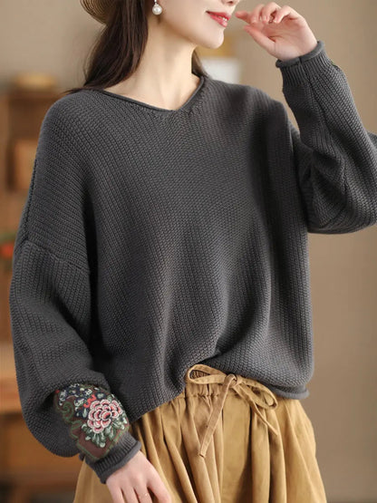 Women Spring Vintage Patch Spliced Knitted Sweater Ada Fashion