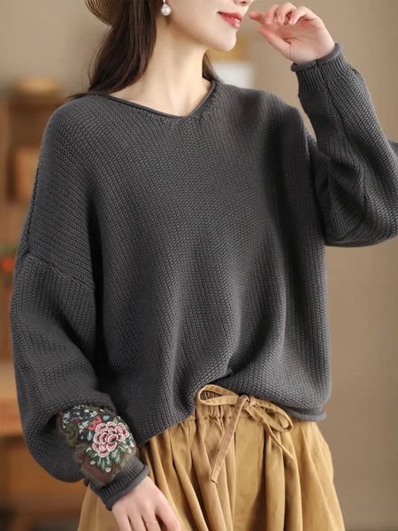 Women Spring Vintage Patch Spliced Knitted Sweater Ada Fashion