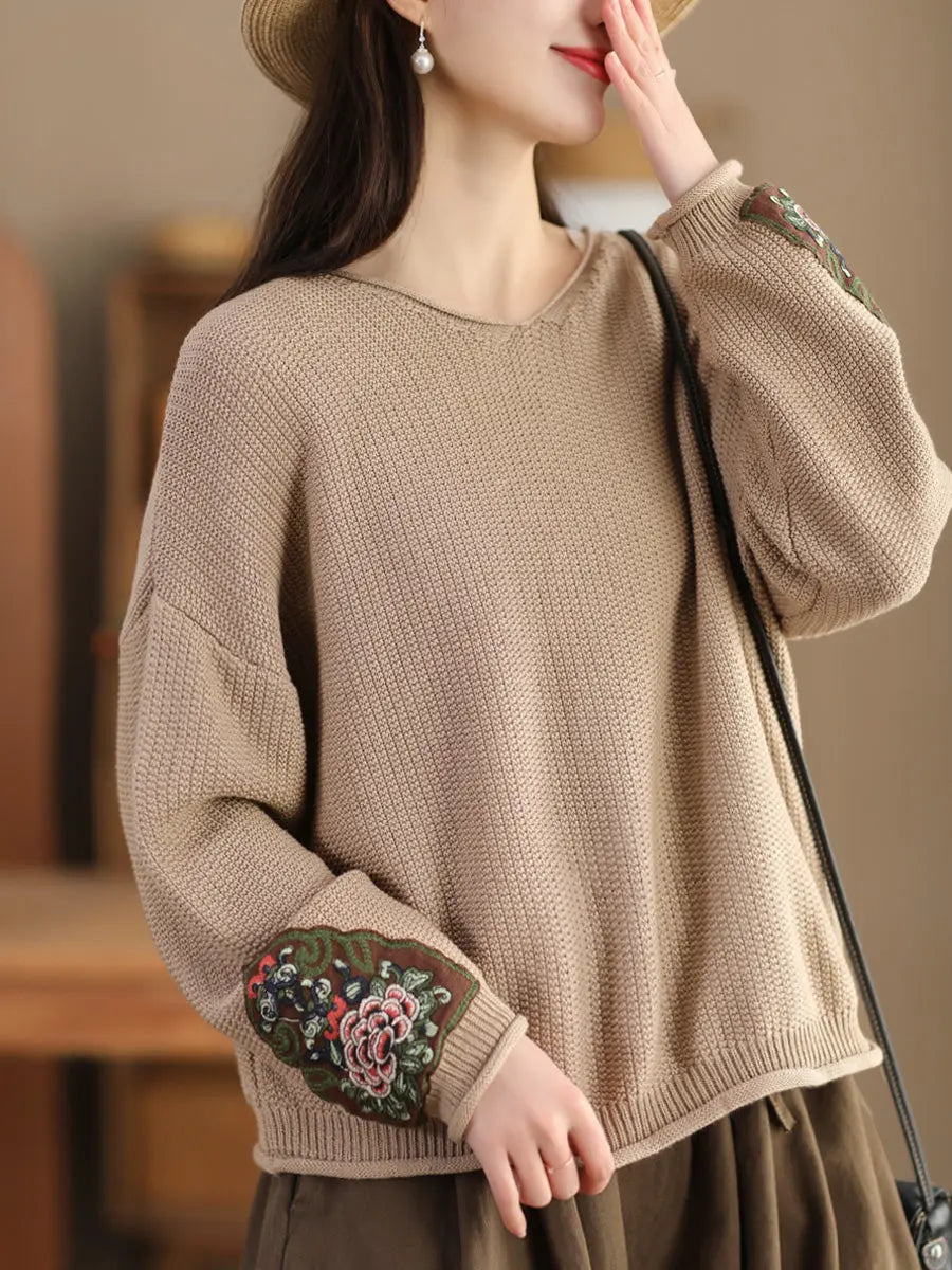 Women Spring Vintage Patch Spliced Knitted Sweater Ada Fashion