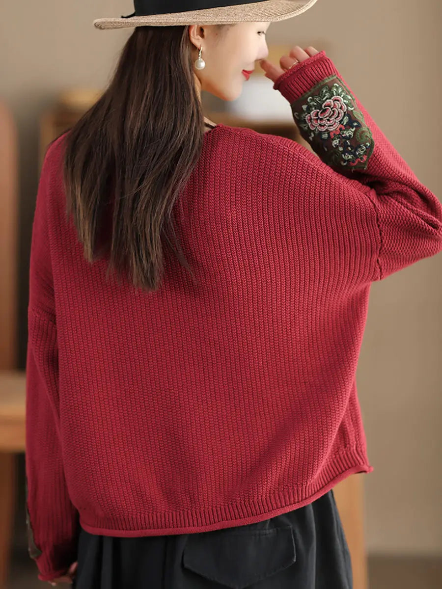 Women Spring Vintage Patch Spliced Knitted Sweater Ada Fashion