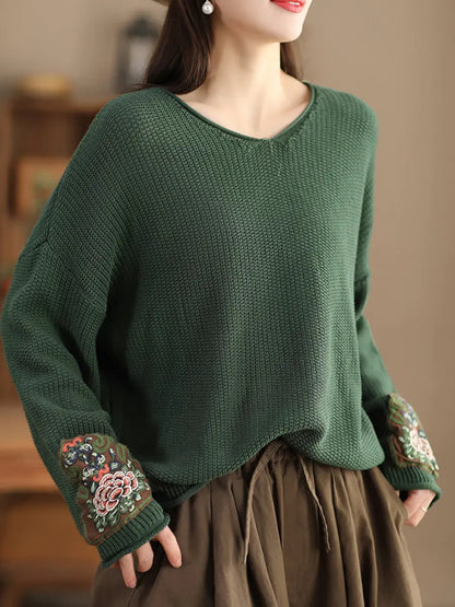 Women Spring Vintage Patch Spliced Knitted Sweater Ada Fashion