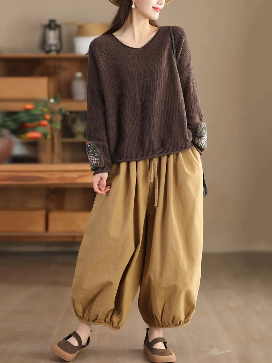 Women Spring Vintage Patch Spliced Knitted Sweater Ada Fashion