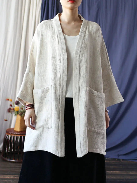 Women Spring Vintage Solid V-Neck Long Coat Ada Fashion