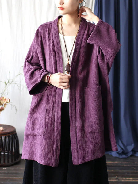 Women Spring Vintage Solid V-Neck Long Coat Ada Fashion