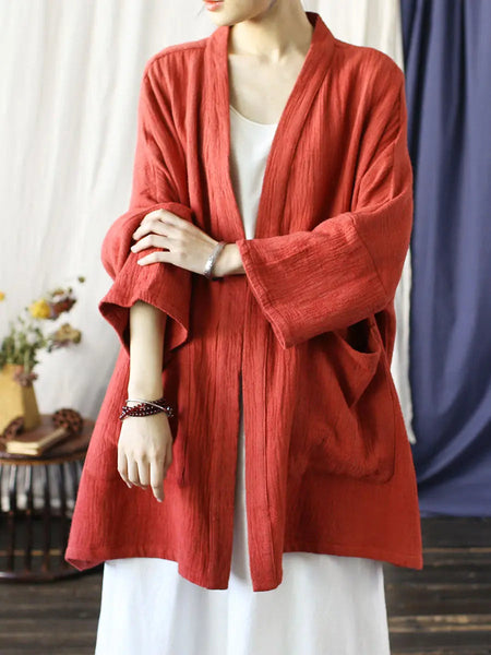 Women Spring Vintage Solid V-Neck Long Coat Ada Fashion