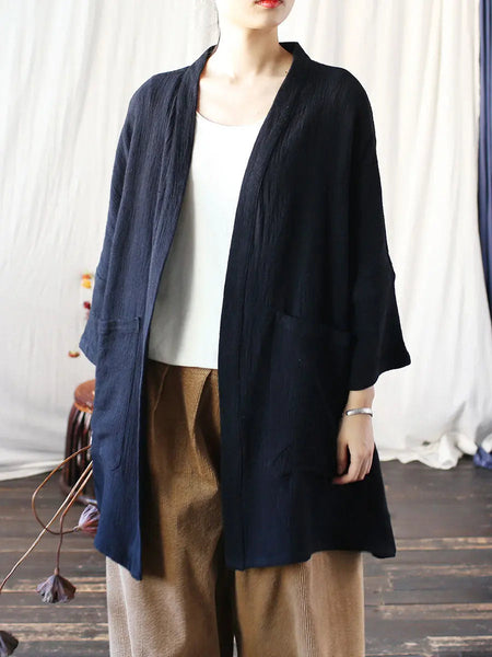 Women Spring Vintage Solid V-Neck Long Coat Ada Fashion